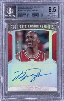 2005-06 UD "Exquisite Collection" Exquisite Enshrinements #EEMJ Michael Jordan Signed Card (#25/25) - BGS NM-MT+ 8.5/BGS 10